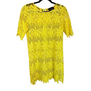 NWOT Dress Forum Women's Bright Yellow Crochet Shift Dress Size Small